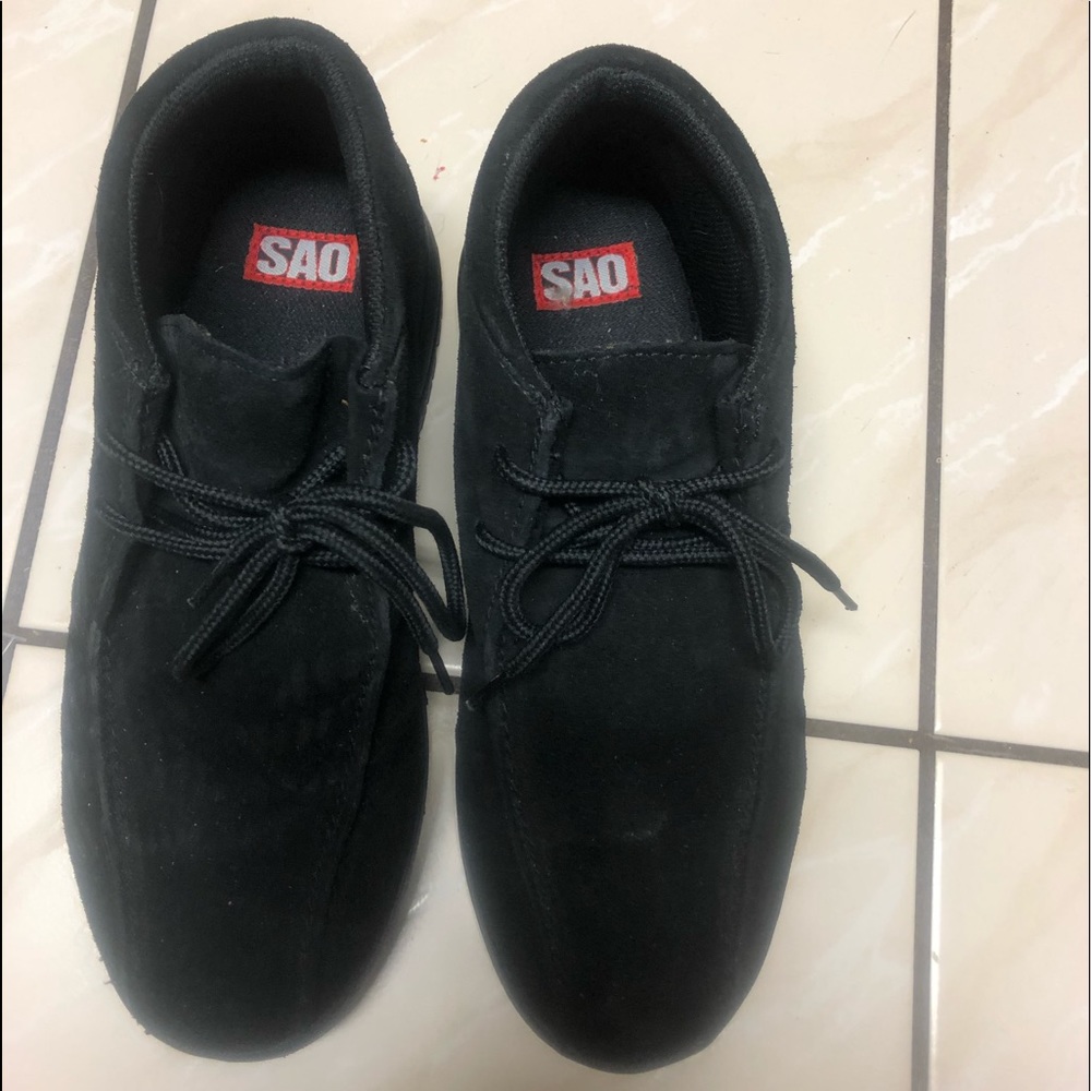 Stacey Adams lace up black suede steel toe shoes size 9 1/2M